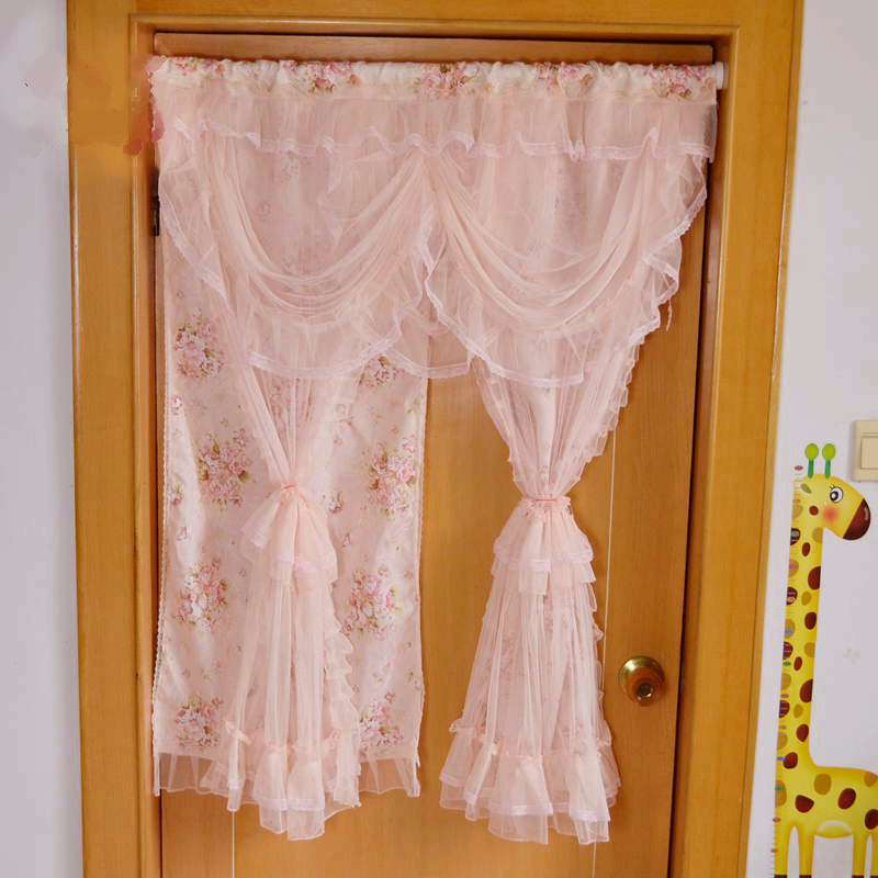 Pink Victorian Princess Style Lace Voile Jacquard Fabric Bunk Door Curtain Home Decorative Bedroom Partition Curtain 90cmW: 90cmW   180cmH