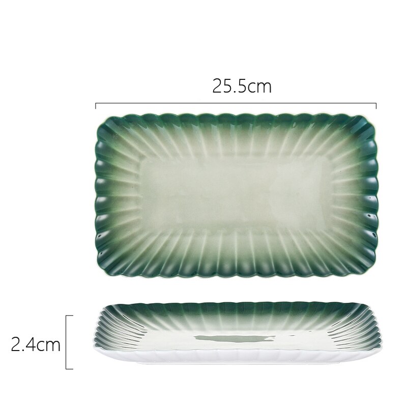 Kitchen Cutlery Set Nordic Creativity Deep Dish Dinner Plate Gradient Green Ceramic Plate Bowl Home Steak Western Food Tableware: Plate 25.5cm