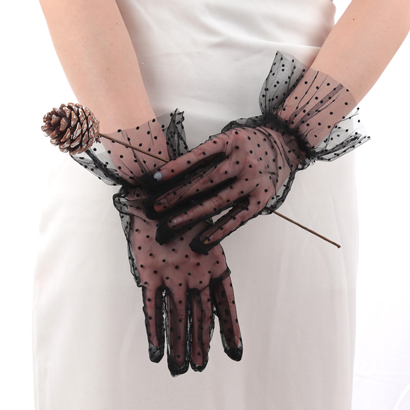 Gants en dentelle Sexy pour femmes, mitaines courtes en Tulle à pois transparents, pour Club, bal de promo, danse, robe blanche en résille, gant respirant