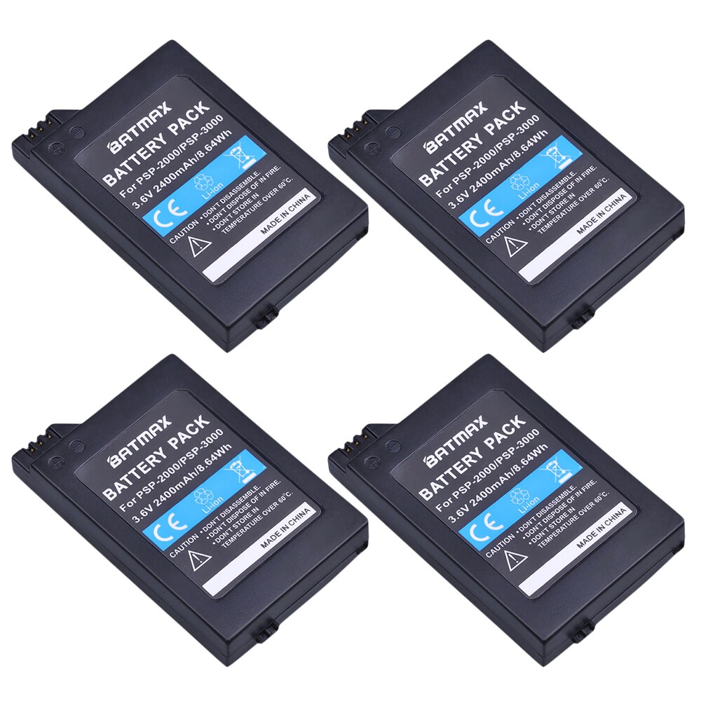 Batería de 3,6 V 2400mAh PSP 2000 PSP-2000 + cargador USB Dual para Sony PSP Slim portátil Playstation PSP-2000 PSP-2001, 4 Uds.