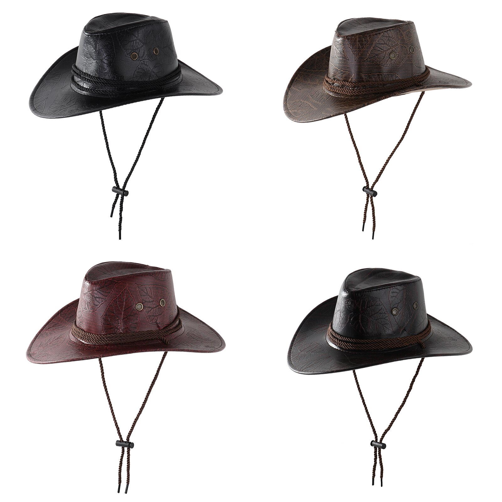 Western Cowboy Hat Retro PU Leather Rider Cap Adjustable Cosplay Grassland Cowboy Caps Women Men Outdoor Travel Sunscreen Hats