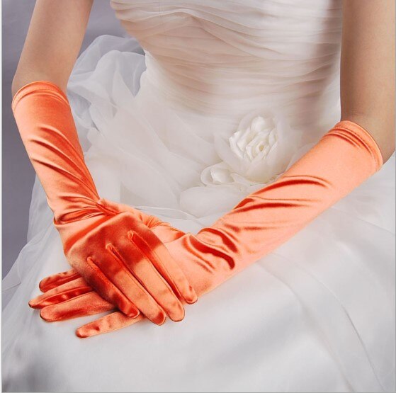 Guantes dorados de 38cm para mujer, 20 colores, para actuación de baile, largos, plateados, a la , para y noche, 10 unidades,: Naranja