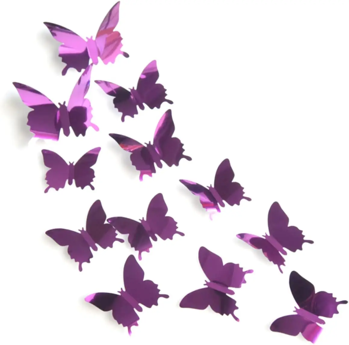 Pegatinas de pared de espejo de mariposa para niños, 12 piezas, calcomanía 3D DIY, arte para niños, pegatina para pegar, decoración del hogar, Fondo de dormitorio, de boda: Morado
