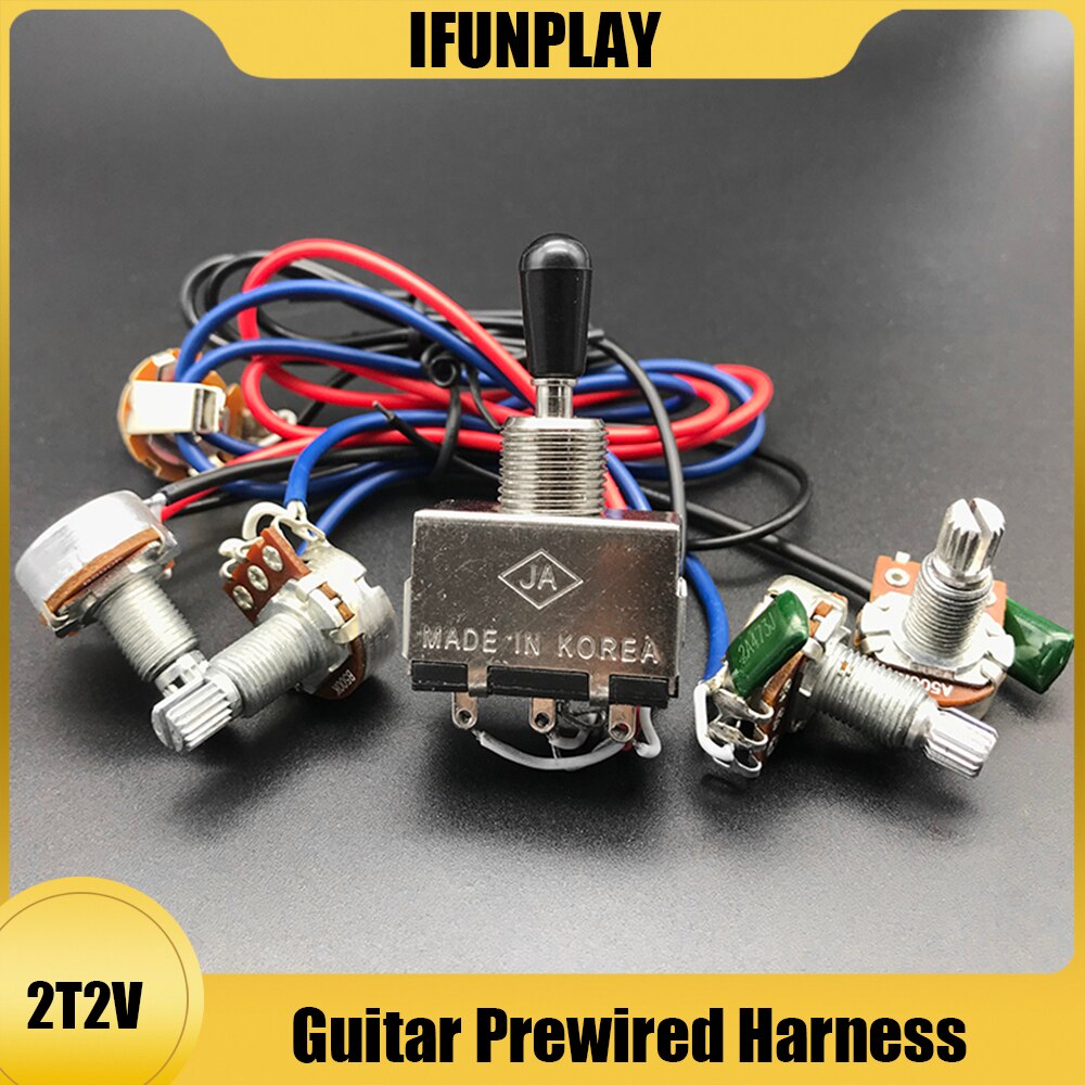Electric Guitar Prewired Wiring Harness with 3 Way Toggle Switch 2V2T 500K Pots Volume Tone Control 6.35 Jack for LP Guitar