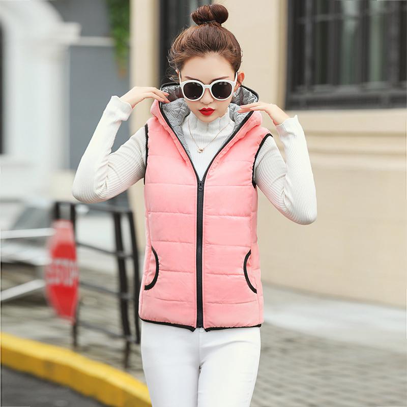 Fitaylor Herfst Winter Vrouwen Vest Katoen Hooded Casual Slim Vest Vrouwelijke Mouwloze Jas: Pink / M