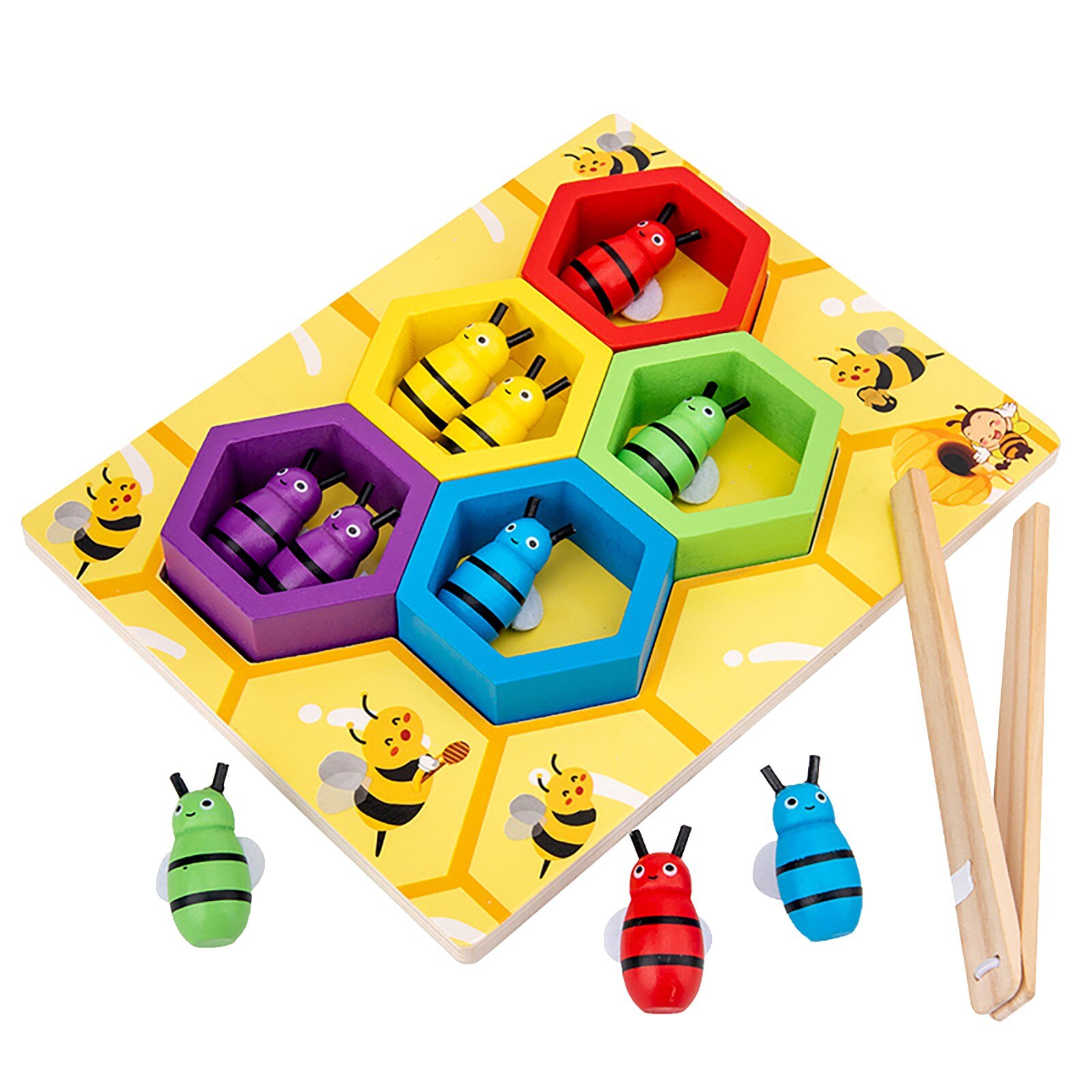 1einstellen Holz Bienenstock Bord Ausschnitt Biene Farbe Erkenntnis Spiel interaktiv Spielzeug Für freundlicher Früer Pädagogische Farbe Kognitiven Spielzeug: B