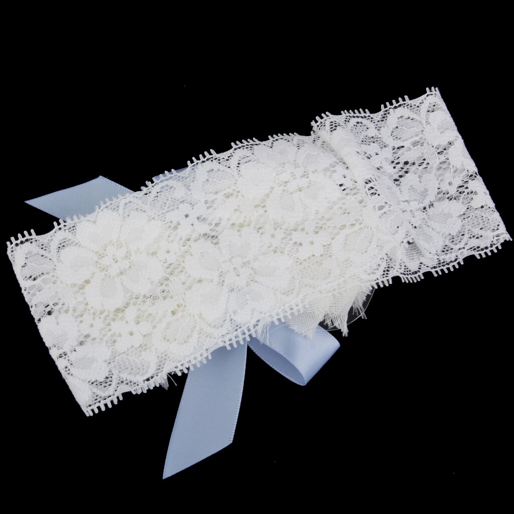 Crystal & Blue Bow Flower White Elastic Lace Weddi... – Grandado