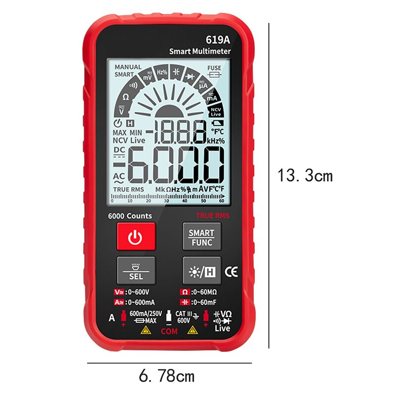 600V/mA Digital Multimeter AC/DC Currents Voltage Testers True RMS 6000 Counts Analog Bar Multimetro NCV Meter