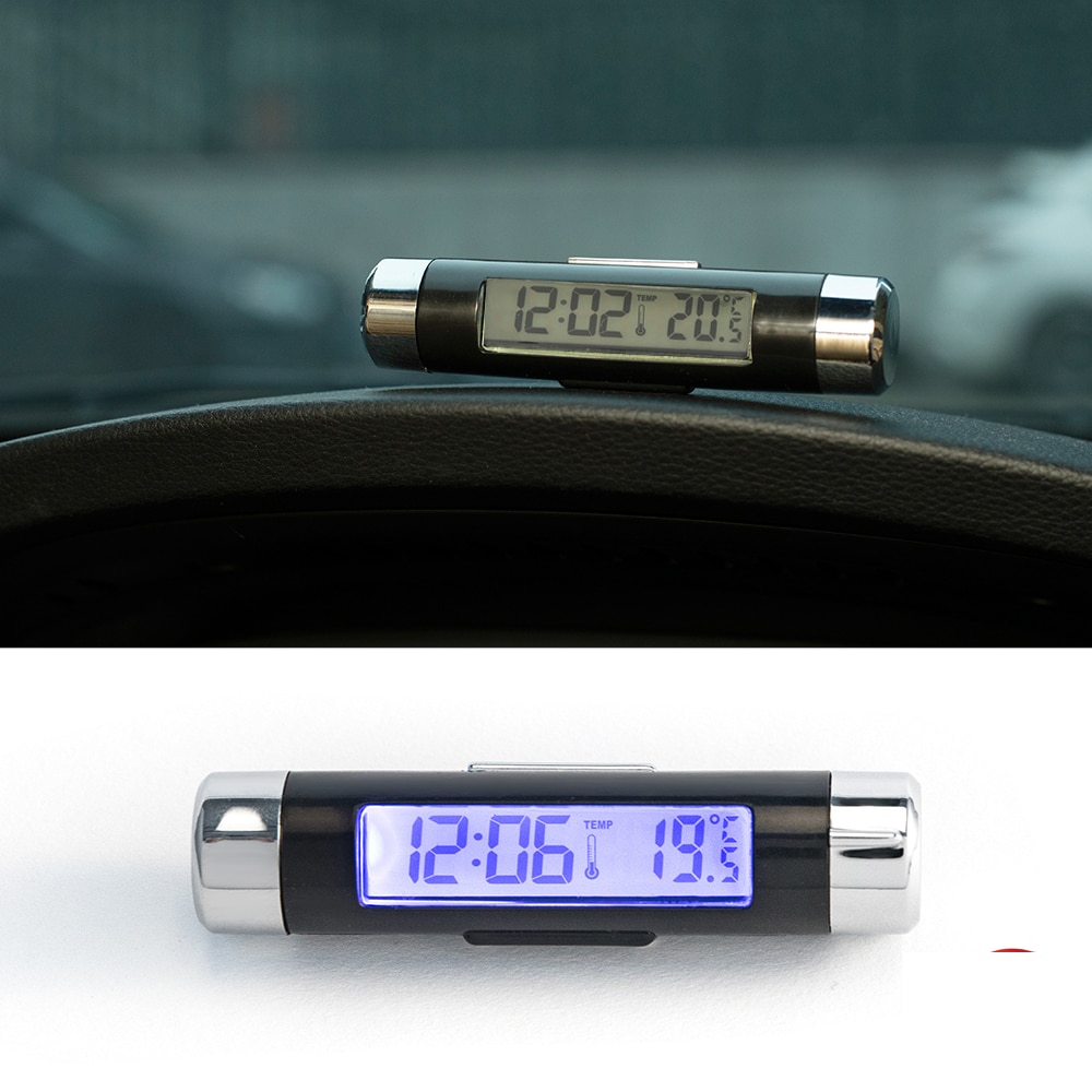 2 In 1 Air Vent Car Clock Car Thermometer LCD Digital Automotive Car Alarm Clock Blue Backlight Auto Products Car Accessories