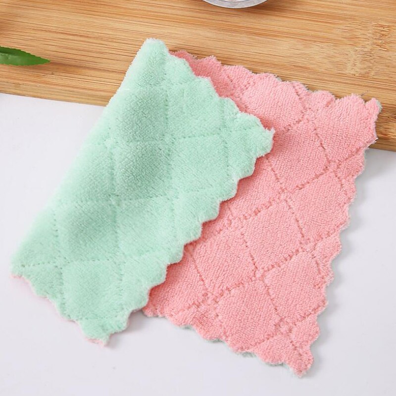 5 uds paño de cocina de microfibra de agua superabsorbente, vajilla de Eficiencia Alta, toalla de limpieza para el hogar, utensilios de cocina: Pink green / 16cm x 27cm