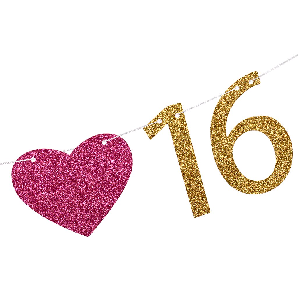 Glitter guld sød 16 rose hjerte fødselsdag hængende banner 16th tillykke med fødselsdagen