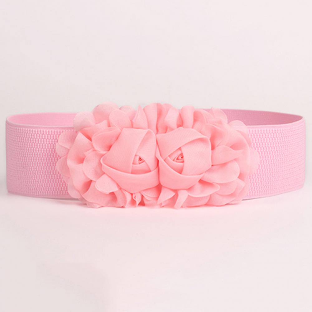 Cinturones de rosas para mujer, cinturón elástico de tela de doble flor, cinturón de Cintura elástica ancha para decoración de vestido de , accesorios de