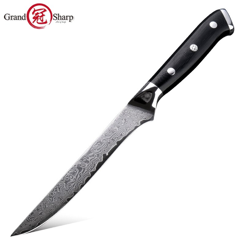 Grandsharp Damascus Knife Set 67 Layers vg10 Japanese Damascus Steel Chef Cleaver Boning Kiritsuke Santoku Kitchen Knives: boning knife