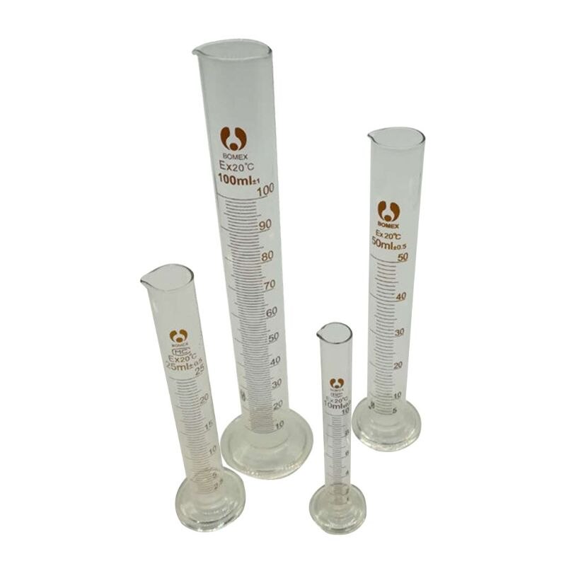 Cylindre gradué 10ml 25ml 50ml 100ml, outil de mesure, récipient de mesure en verre de laboratoire, ensemble de cylindres de chimie
