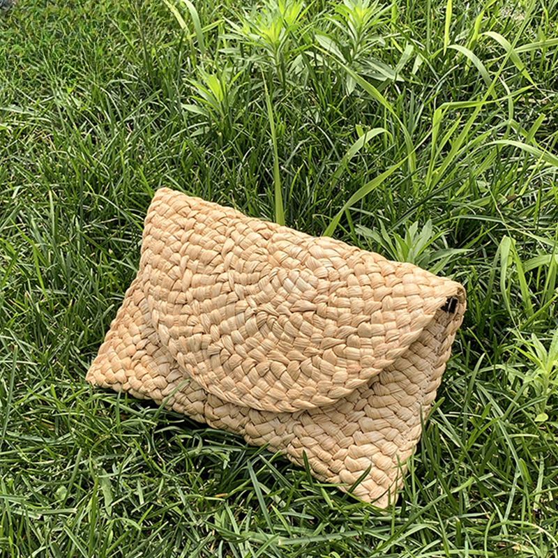 Fashionable Corn Husk Straw Bags Hand-woven Women Clutch Envelope Handbag Long Purse For Female Summer Beach Bag bolsa