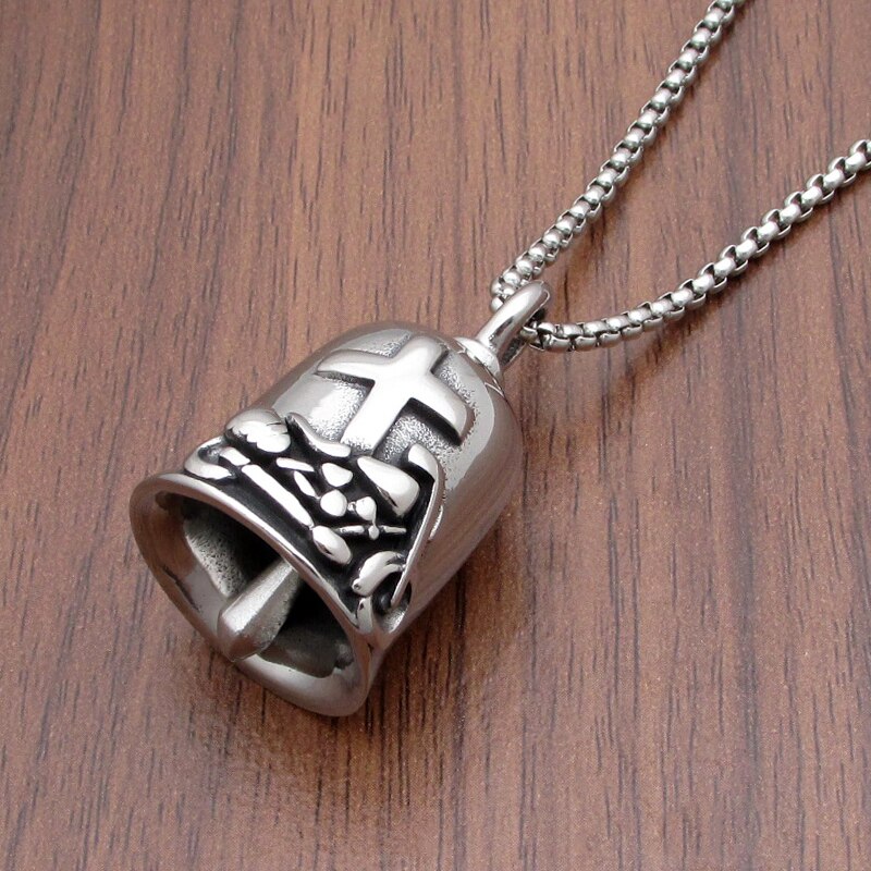 Punk 316L Stainless Steel Silver color Black color Cross Motorcycle Biker Bell Pendant