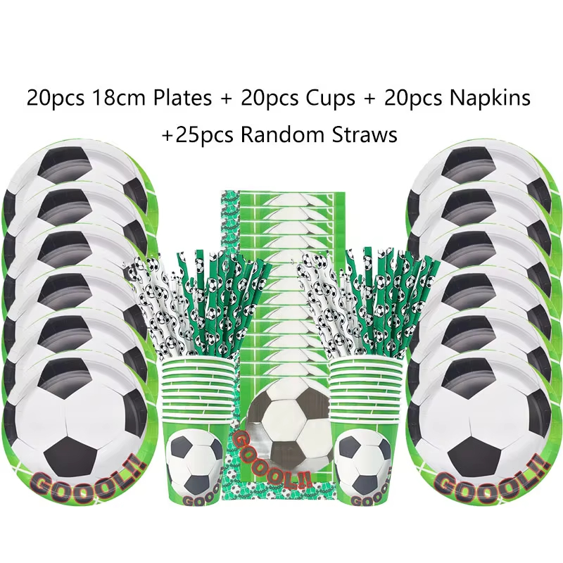 Voetbal Verjaardag Wegwerpservies Voetbal Papieren Borden Kopjes Servetten Tafelkleed Banner Sport Voetbal Thema Feestdecoratie