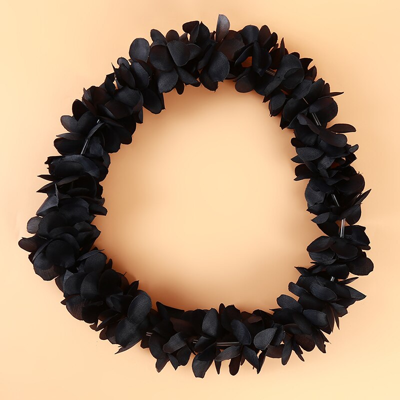 Hawaiian Hula Flower Garland Set Lei Luau Hula Fancy Dress Beach Part Flower Garland Necklace Headband Bracelet Wristband 4pcs: Black