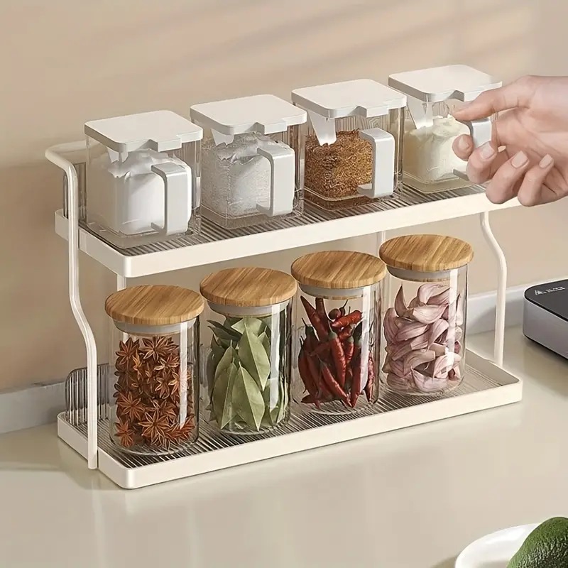 Acrylic Kitchen Spice Rack 2-Layer Countertop Organizer Versatile Storage Rack for Condiments and Herbs Home Kitchen Essentials