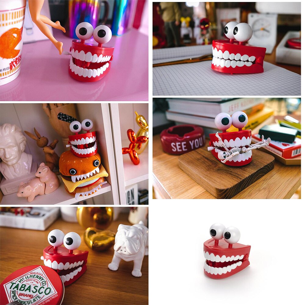 Funny Clockwork Tanden Speelgoed Praktische Joke Windup Tanden Plastic + Elektrische Interactief Speelgoed Dazzling Uurwerk Speelgoed