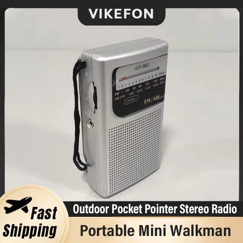 ICF-962 AM FM Portable Pocket Radios 3.5mm AUX Mini Walkman 2 x AA Battery Outdoor Stereo Radio for Walking Hiking Camping