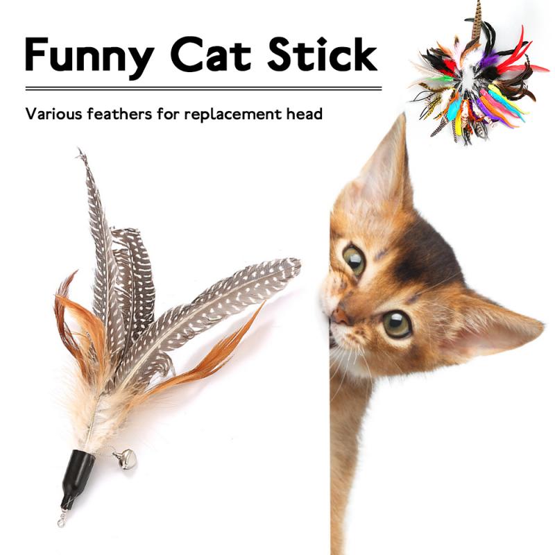 Cat Interactive Toy Stick Feather Wand With Mouse Cage Toys Plastic Artificial Colorful Cat Toy Supplies Replacement Head
