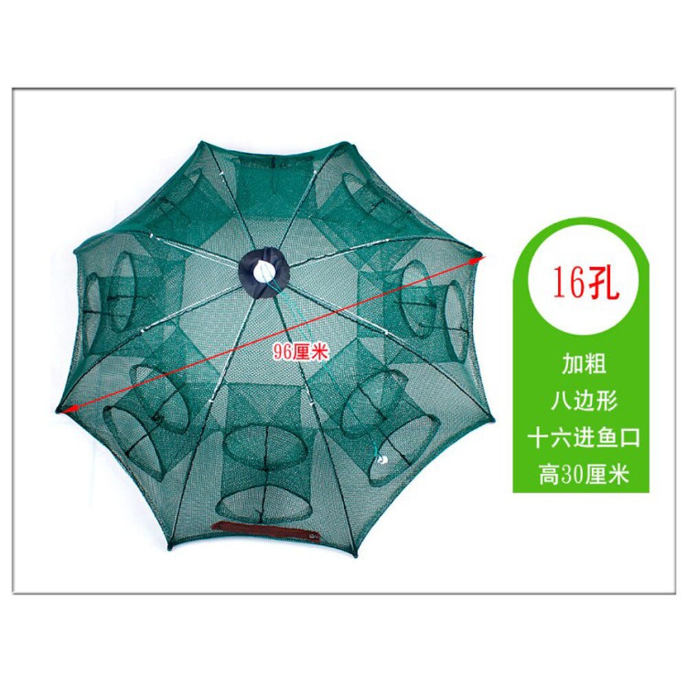 4-16 Holes Automatic Fishing Net Shrimp Cage Nylon Foldable Crab Fish Trap Cast Crayfish Shrimp Catcher Trap Cages раколовк: 8 sides 16 holes