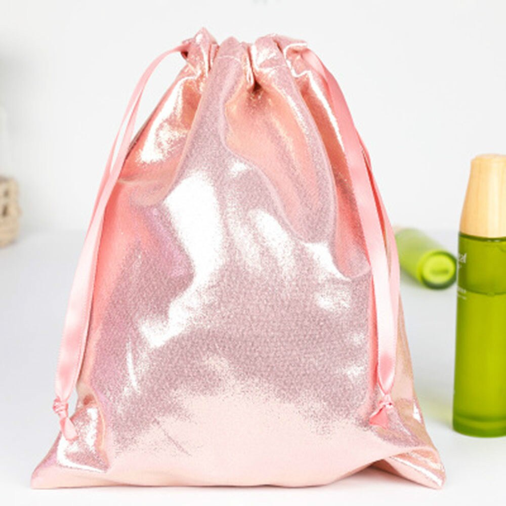 Suave PU cuero lentejuelas Rosa cordón bolsa BagWedding caramelo embalaje cosmético bolso accesorios de viaje: Leather powder / S