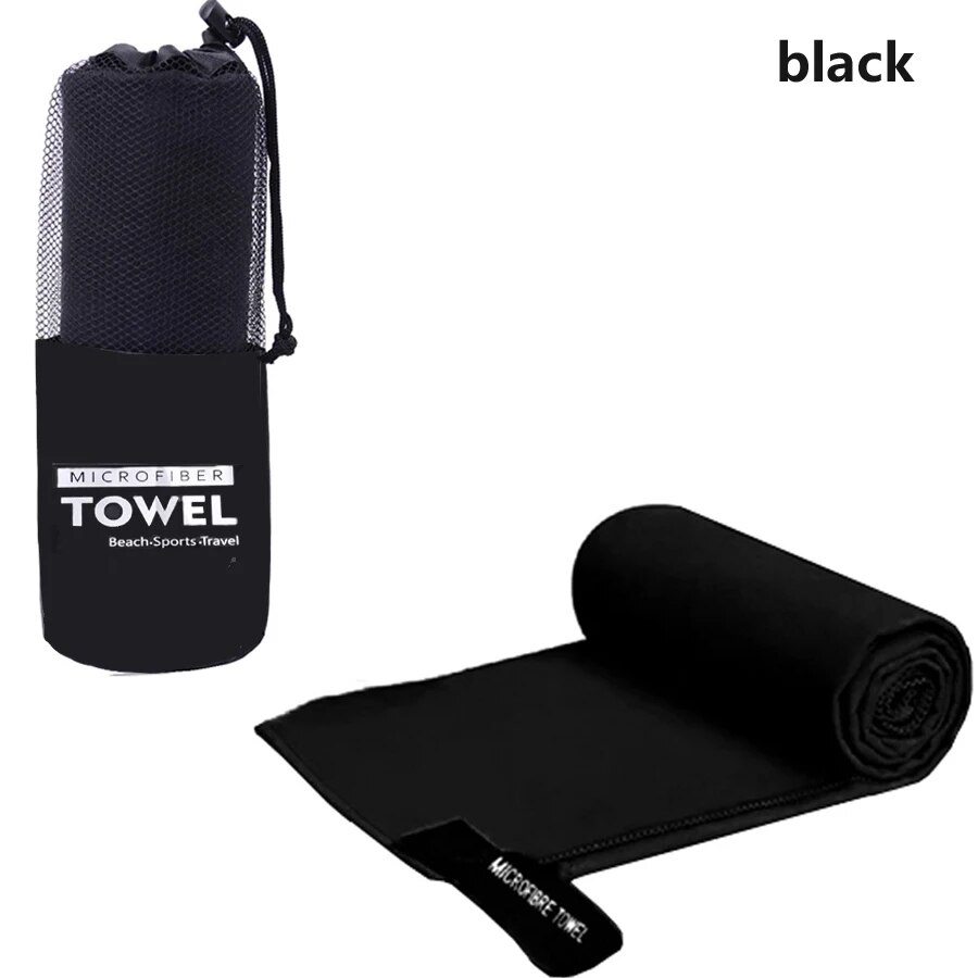 Hurtigttørrende sportshåndklæde 40 x 80/76 x 152cm mikrofiber løb yoga fitness fitness basketball udendørs camping vandreture strandhåndklæder: S / Sort