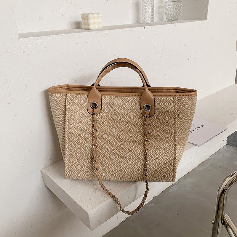 Canvas Women Large Capacity Tote Bags Prints Shopping Bags Ladies Chain Shoulder Bag