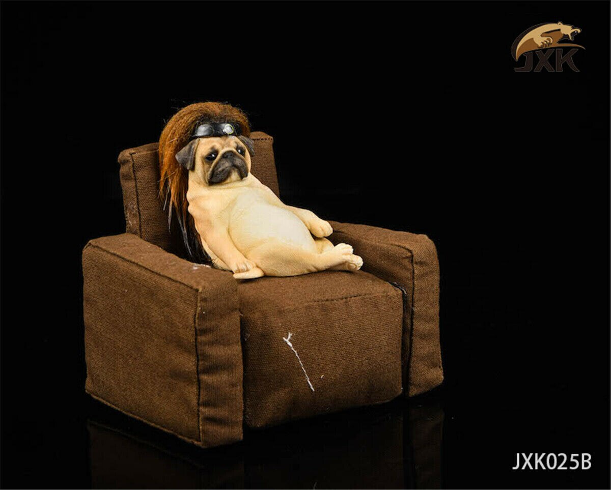 JXK 1/6 Decadent Pug With Sofa Figure Pet Dog Model Canidae Animal Collector Toy Resin Desktop Decoration