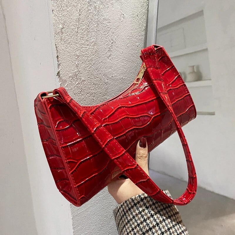 Bolso Retro con patrón de cocodrilo para mujer, bolsa de hombro a la de cuero PU para axila, bolso Francés de de lujo, monedero para mujer