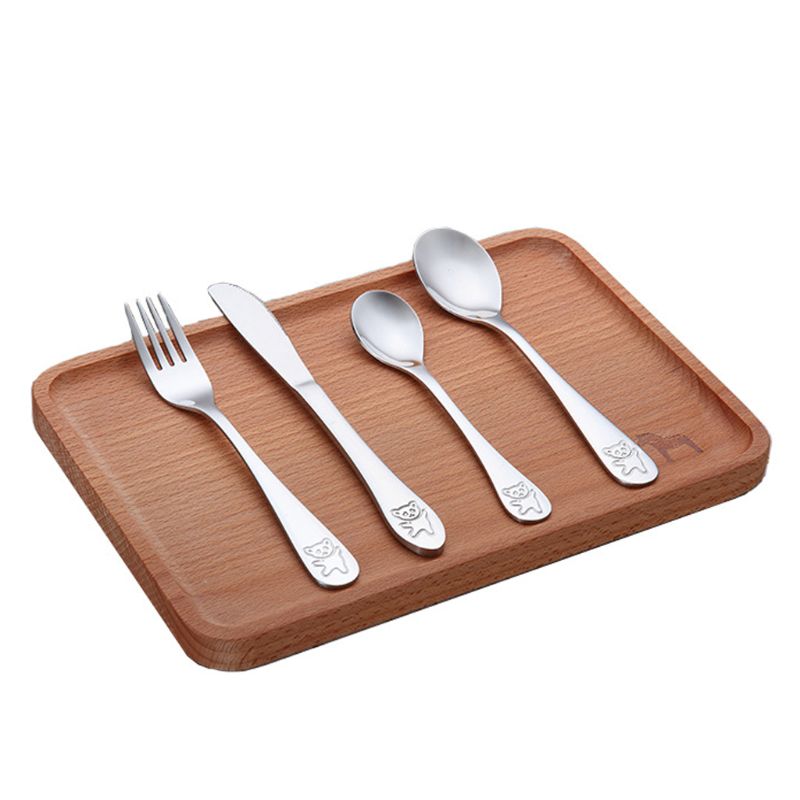 4 st/set baby tesked sked mat gaffel kniv redskap set rostfritt stål barn lär sig matvana barn porslin