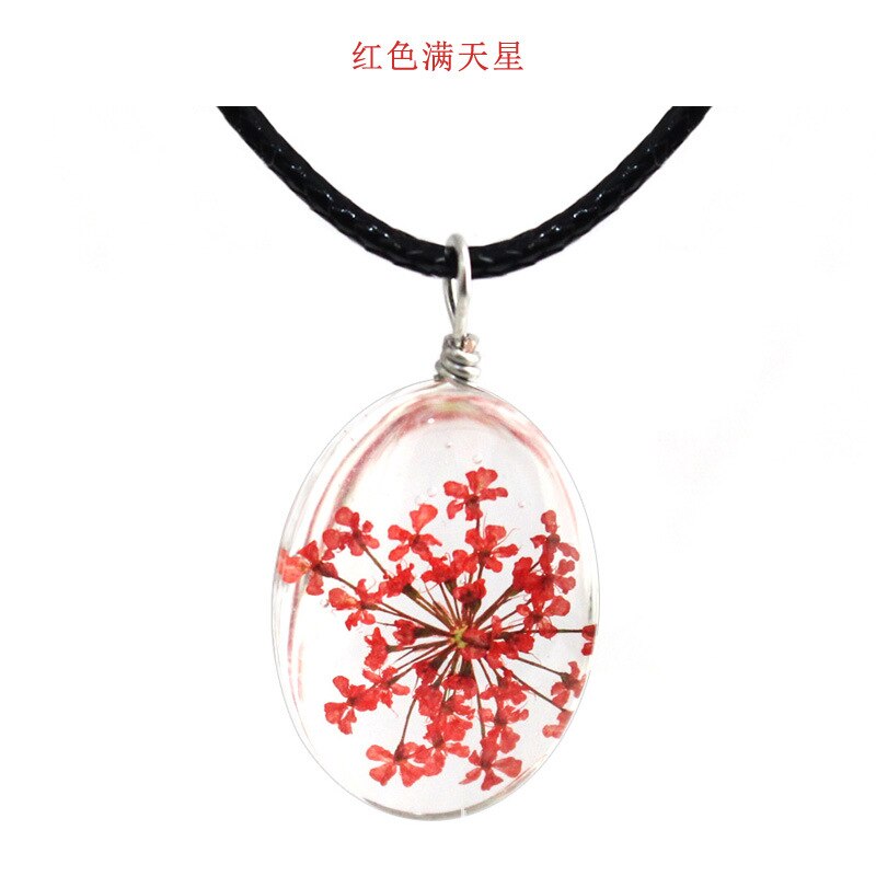 Classic Handmade Dried Flower Clover Jewelry Accessories Unisex Luck Transparent Glass Various Shapes Pendant Necklace: Blue White Zinc Plated