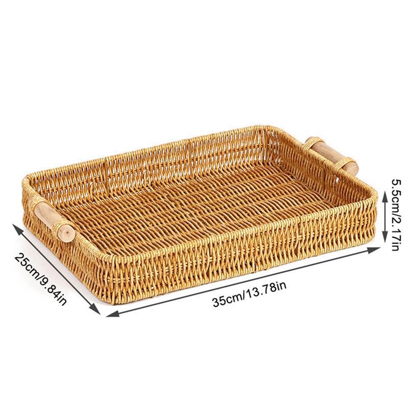 Cestas de mimbre tejidas de imitación de plástico para pan, fruta, verdura, restaurante, mesa para servir, cesta de almacenamiento redonda de ratán: YELLOW