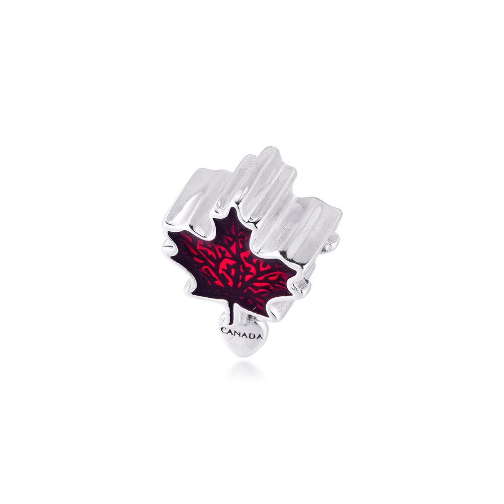 Charms fits for Necklaces Bracelets Canada Maple Leaf Beads 100% 925 Sterling-Silver-Jewelry