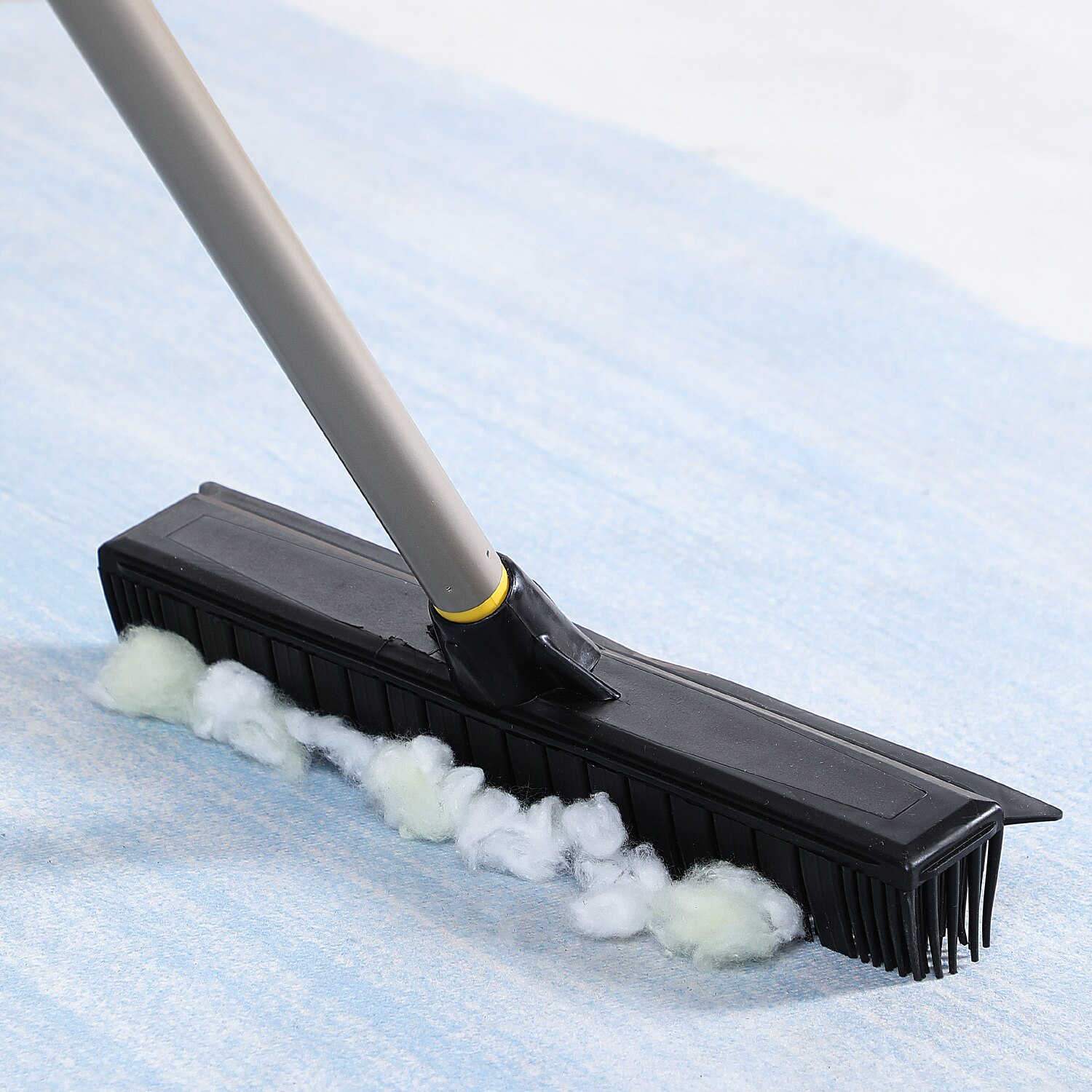 Cleanhome Telescopic Broom Rubber Bristles Carpet Brush with 53 Inch Adjustable Long Handle for Tile Floor Cleaning