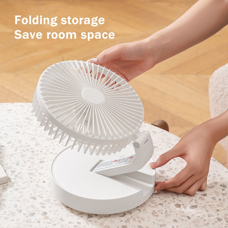 USB Folding Rechargeable Desk Fan Wall-mounted Cooling Air Conditioner 3 Speed Auto Rotate Strong Wind with Night Light for Home