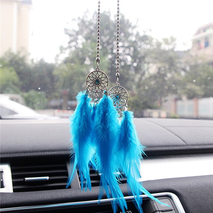 Betylifoy Kleine Dromenvanger Handgemaakte Roosters Veer Dromenvanger Auto- interieur Achteruitkijkspiegel Opknoping Ornament Boho Raam Opknoping Decoraties Knutselcadeau (Wit