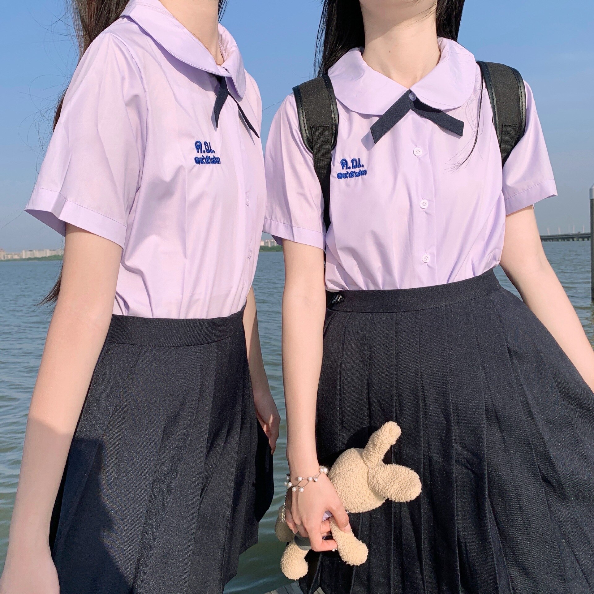 Uniforme de Escuela Japonesa para mujer, traje de Sailor, Falda plisada de cintura alta, Jk, traje informal de manga corta con lazo