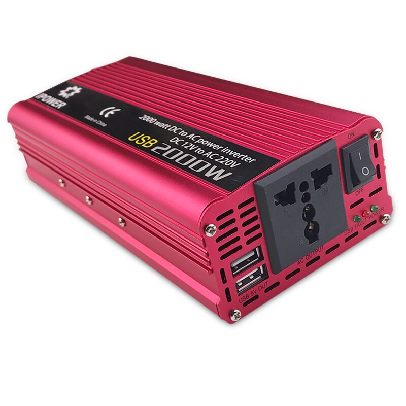 Dual USB 2000W 2000 Watt Portable Car Power Inverter Charger Converter Adapter DC 12V/24V to AC 110V/220V Modified Sine Wave