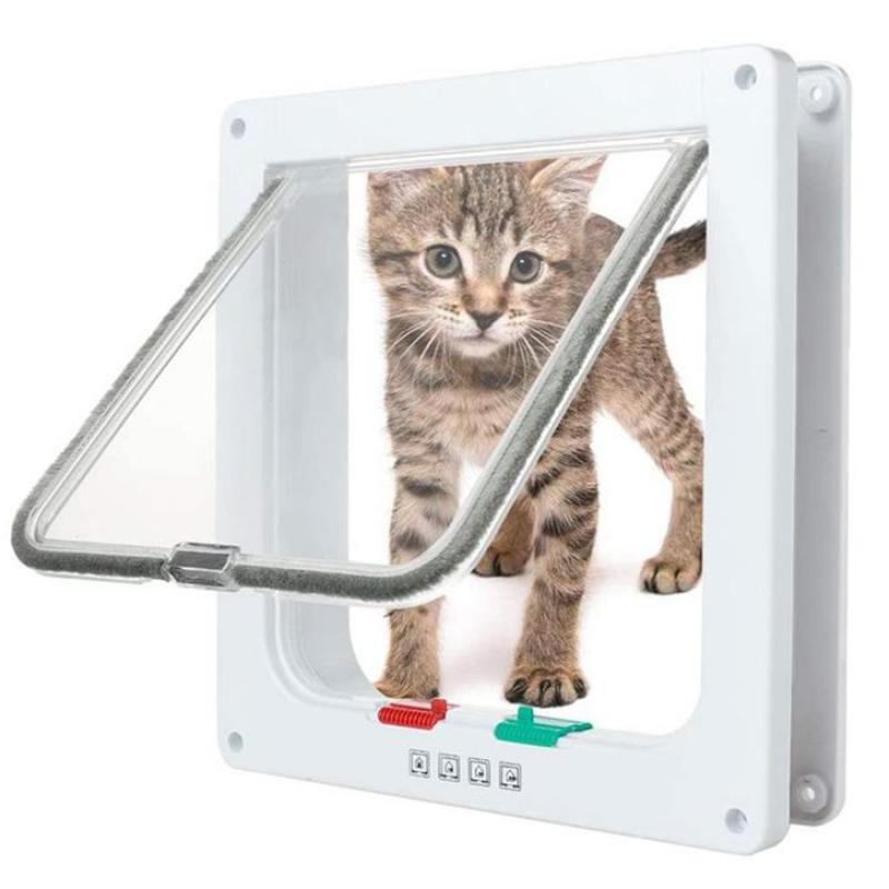 Dog Cat Flap Door with 4 Way Security Lock Flap Door for Dog Cats Kitten ABS Plastic Small Pet Gate Door Kit Cat Dogs Flap Doors