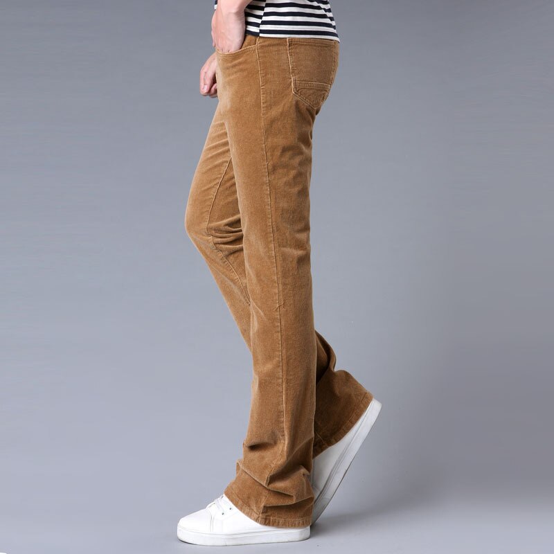 Men's Casual Pants Men's Micro Bell-bottomed Corduroy trousers Korean version of the Stretch Slim Wide Leg pants: 32 / Khaki