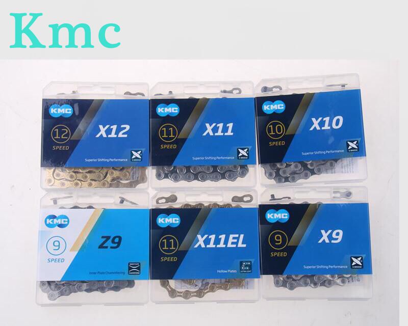 KMC-cadena para bicicleta de montaña o carretera, accesorio para bici en caja, X8, X9, X10, X11, X12, HV408, Z8.3, X8PL, Z9, X9L, X11EL, 116L/118L/126 eslabones