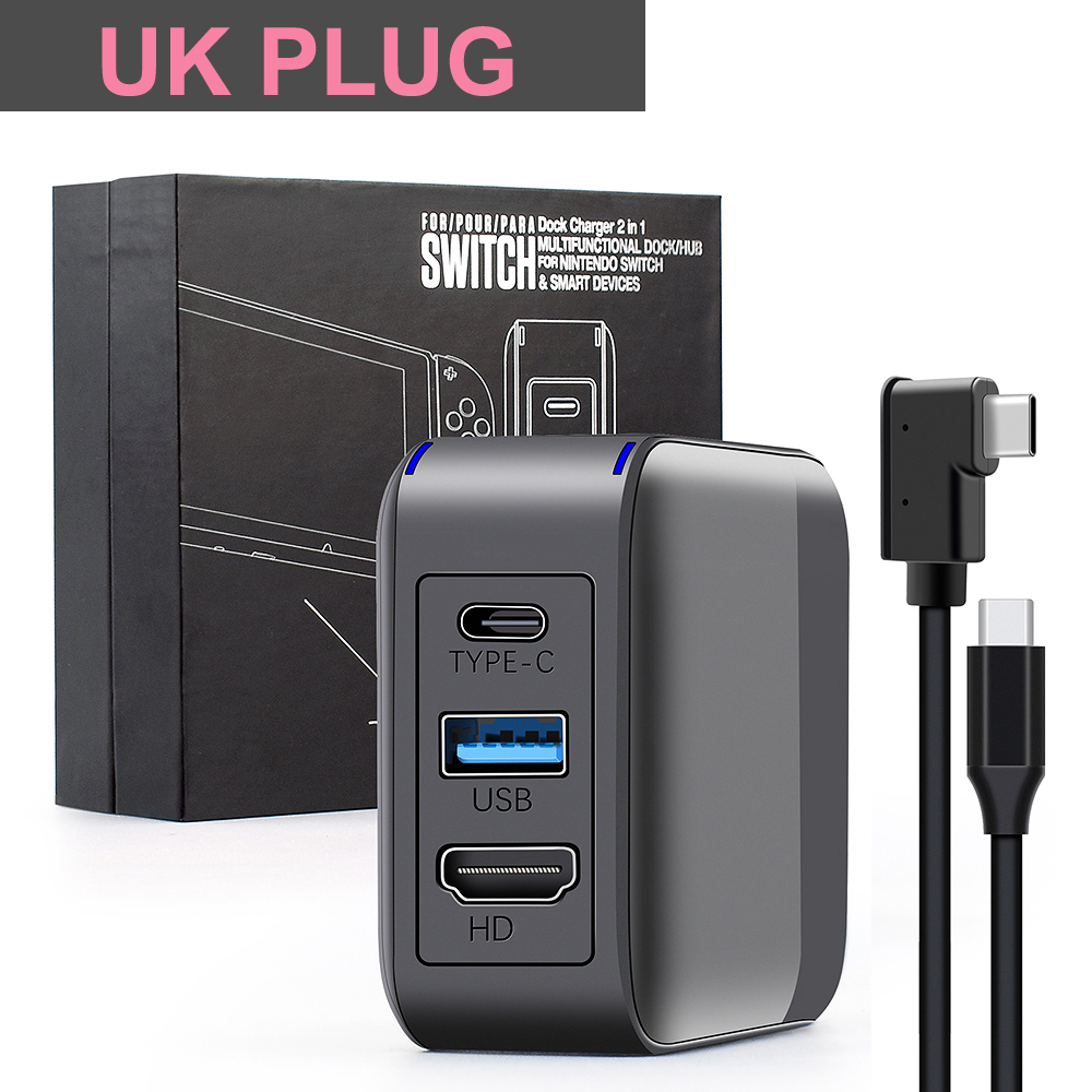 65w multifunktionale 3.0- usb-ladestationen mit typ-c-pc-adapter und hd-tv-konverter für nintendo switch, smartphones und ipads: Uk-stecker