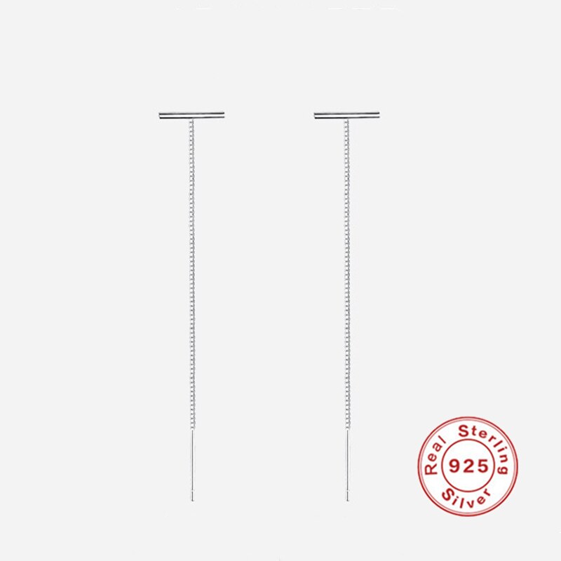 925 Sterling Silver Long Tassel T-shape Earring Female Simple Charm Couple Handmade Accessories: Default Title