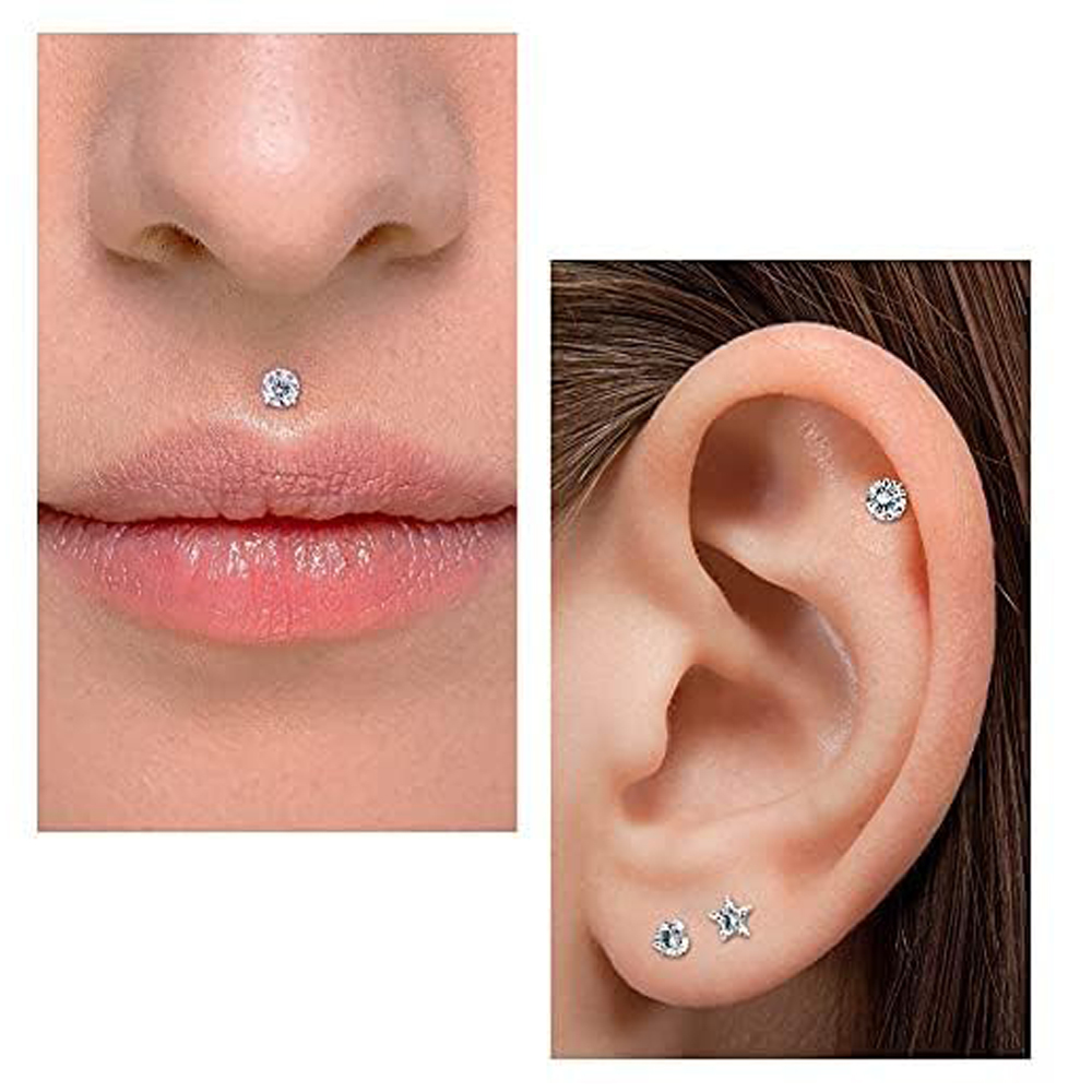 Pendientes de tuerca sin rosca para cartílago Tragus, Piercing de oreja, lóbulo, labio, Labret, 16G