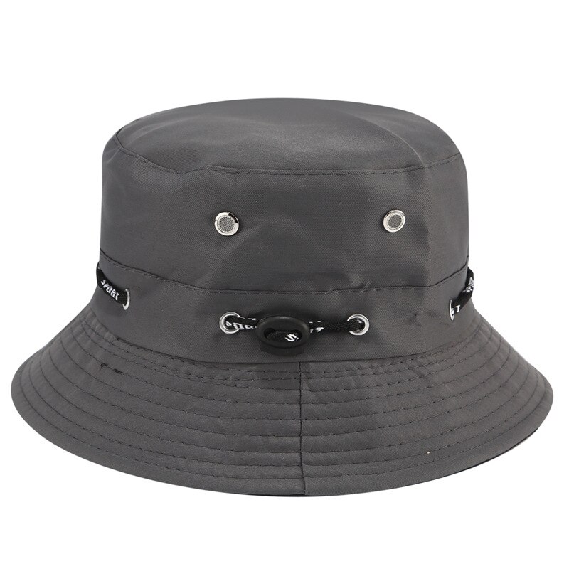 Sombrero de pescador plegable con cuerda para hombre y mujer, gorra de pescador con protección solar, Color sólido, para pesca al aire libre: gray