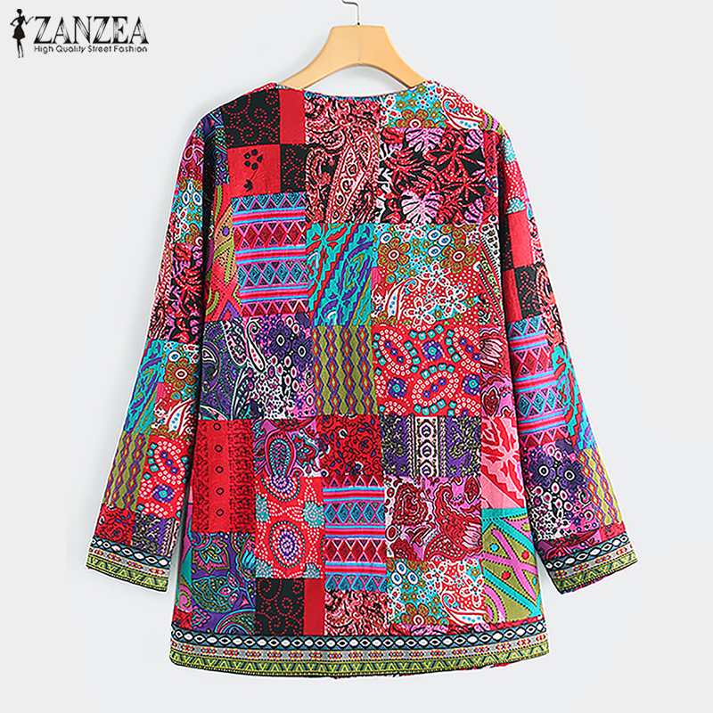 ZANZEA ethnique imprimé Cardigan mince manteaux à manches longues Blusas femmes vestes décontracté O cou ouvert Stich pardessus grande taille