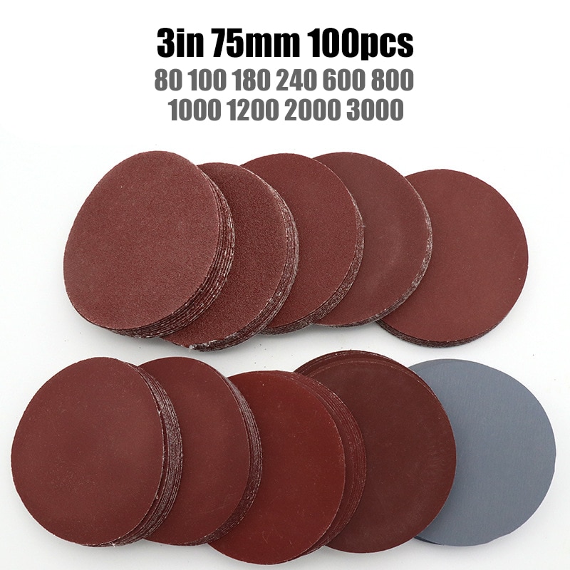 100Pcs 3&quot; Inch 75mm Sandpaper Sander Disc Mix Sanding Polishing P80-P3000 each 10pcs